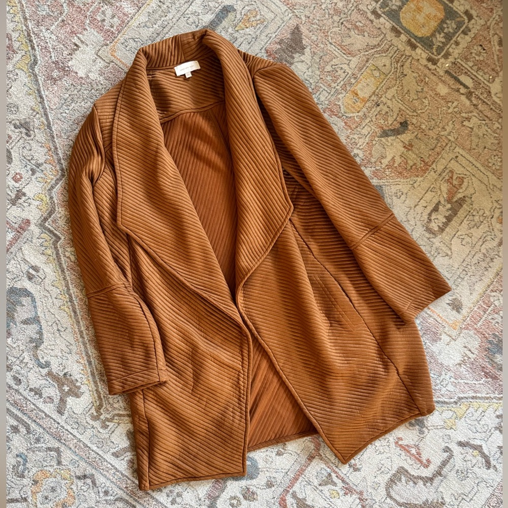 Skies Are Blue - Rust Brown Ribbed Open Cardigan Sz L